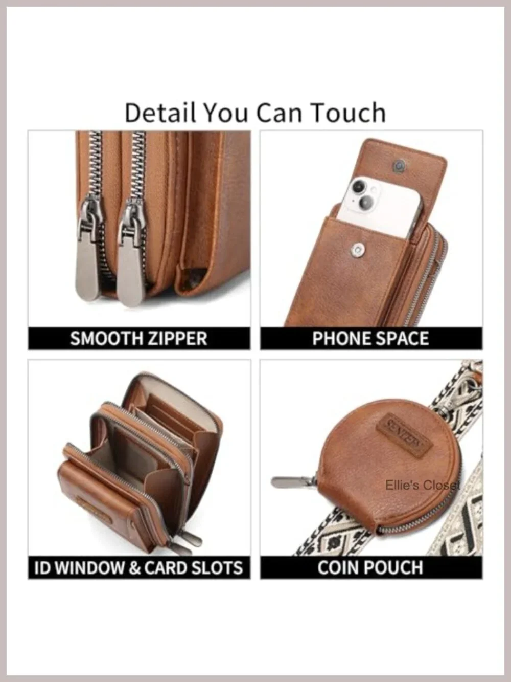 Vegan Leather Small Crossbody Phone Purse with Adjustable Strap